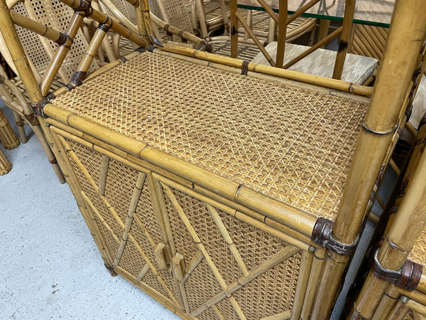 Chinese Chippendale Rattan and Cane Etageres, a Pair