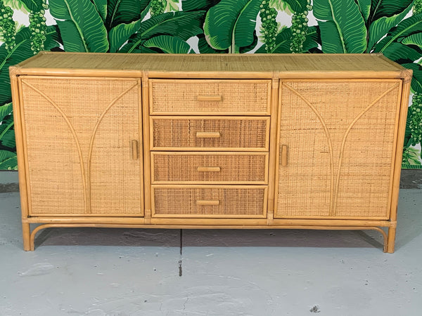 Woven Rattan Tiki Style Dresser front view