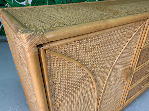 Woven Rattan Tiki Style Dresser close up