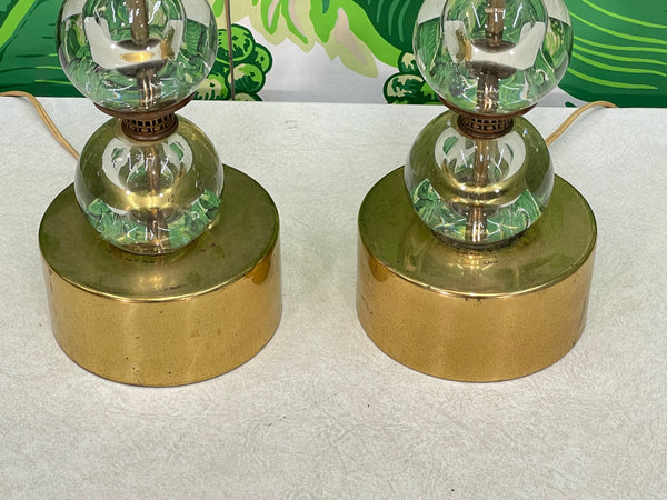 Mid Century Stacked Glass Sphere Brass Table Lamps