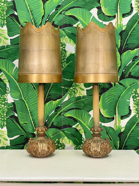 Mid Century Dorothy Draper Style Gold Table Lamps