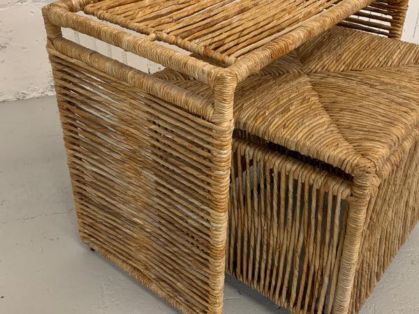 Rattan Rope Wrapped Nesting Tables side view