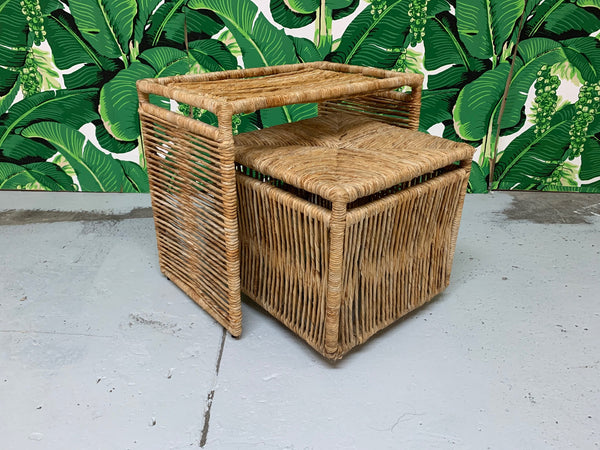Rattan Rope Wrapped Nesting Tables front view