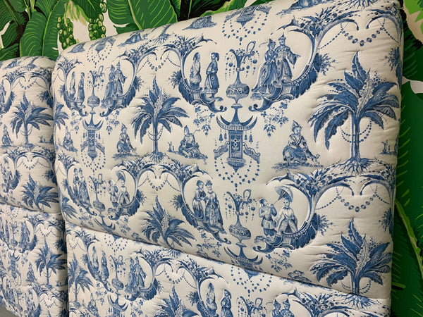 Twin Size Chinoiserie Style Upholstered Headboards close up