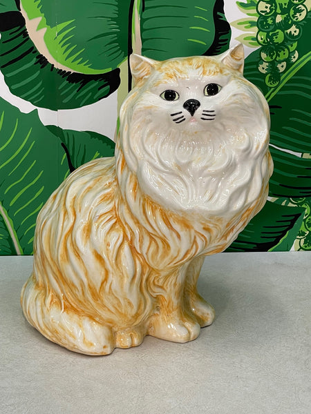 Ceramic Persian Tabby Cat Large Mid Century Figurine