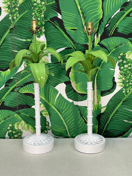 Tole Metal Sculptural Palm Tree Form Table Lamps