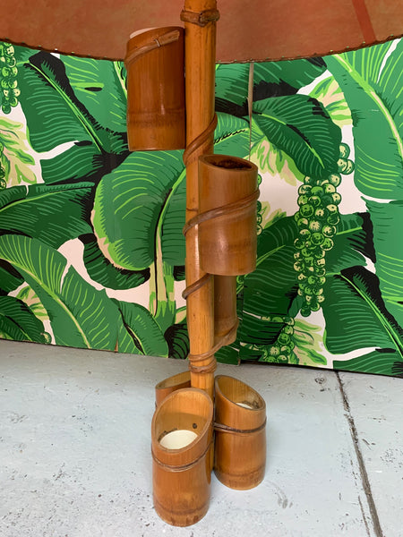 Vintage Tiki Style Rattan and Bamboo Table Lamps close up