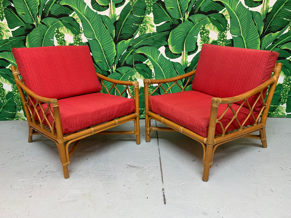 Rattan Tiki Style Chinoiserie Lounge Chairs 