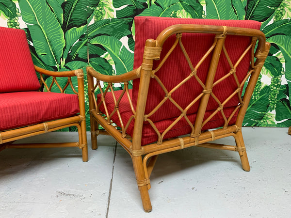 Rattan Tiki Style Chinoiserie Lounge Chairs rear view