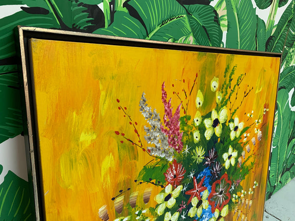 Large 1970s Framed Floral Painting by Richie