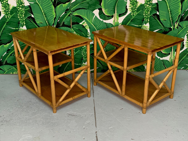 Rattan Chinoiserie Style End Tables side view