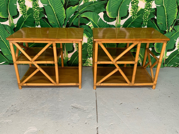 Rattan Chinoiserie Style End Tables