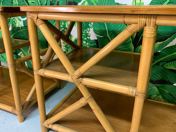 Rattan Chinoiserie Style End Tables close up