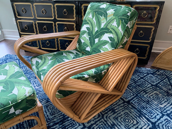 Paul Frankl Style Six Strand Square Pretzel Lounge Chair and Ottoman close up
