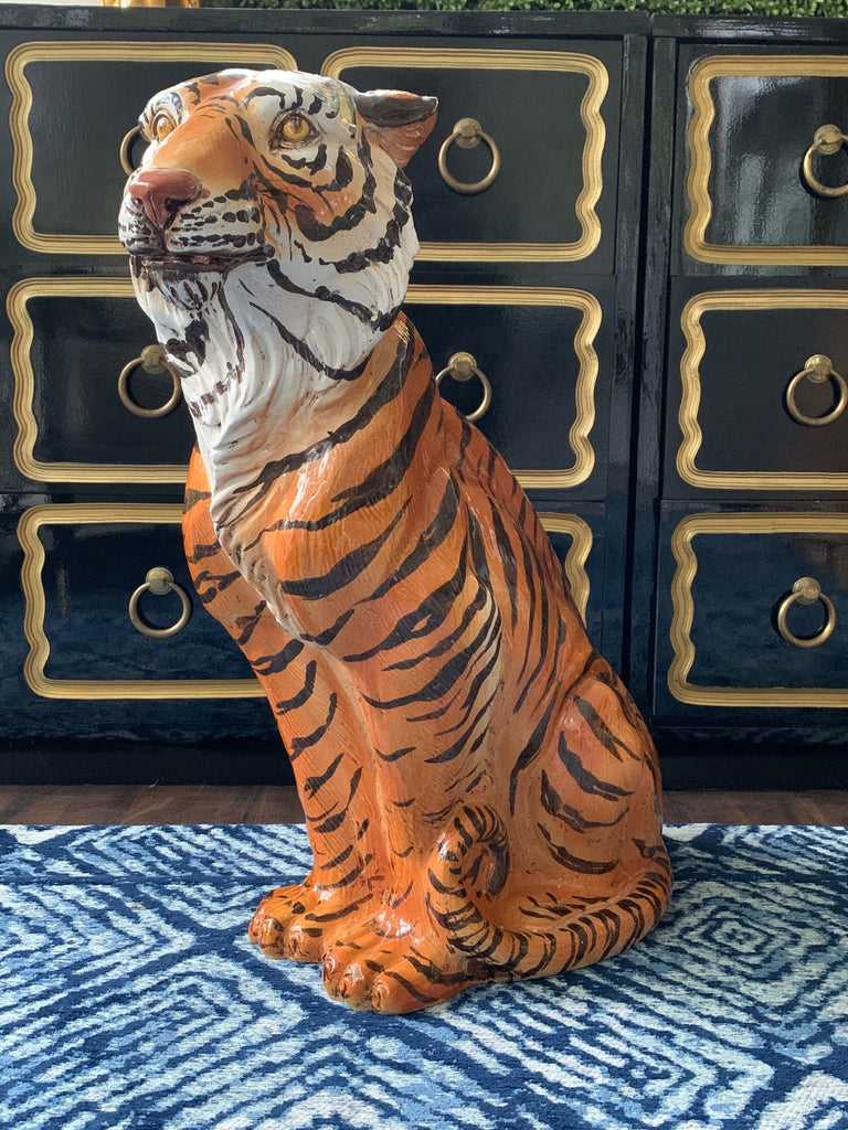 Vintage Josef Originals Seated Tiger Statue Ceramic Large RARE 12.5 H  FreeS&H