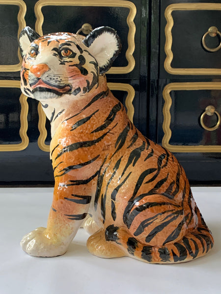 Ceramic Glazed Tiger Statue front view