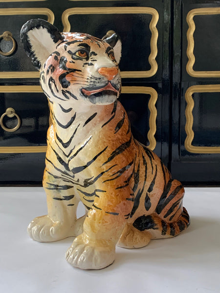 Ceramic Glazed Tiger Statue side view