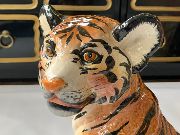Ceramic Glazed Tiger Statue close up