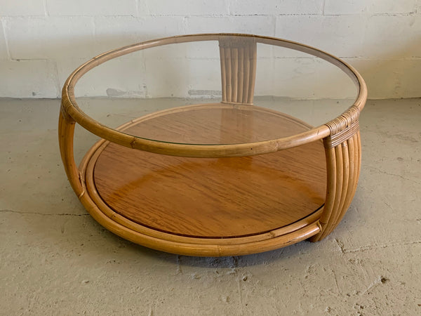 Paul Frankl Style Rattan Round Coffee Table
