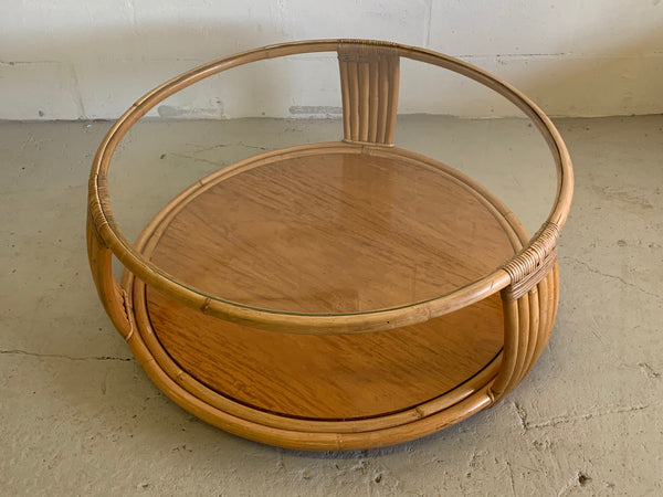 Paul Frankl Style Rattan Round Coffee Table top view