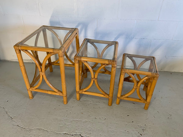 Mid Century Rattan Nesting Tables top view