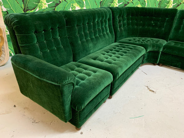 Mid Century Green Velvet Tufted Sectional Sofa side view