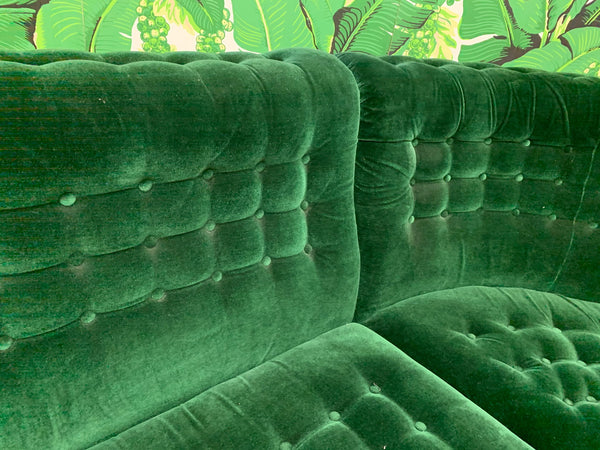 Mid Century Green Velvet Tufted Sectional Sofa