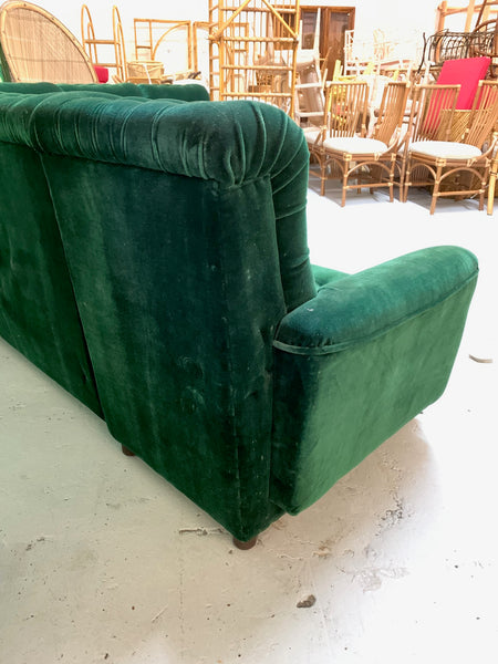 Mid Century Green Velvet Tufted Sectional Sofa rear view