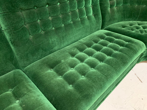 Mid Century Green Velvet Tufted Sectional Sofa close up view