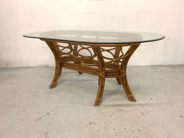 Rattan Bentwood Pedestal Oval Dining Table