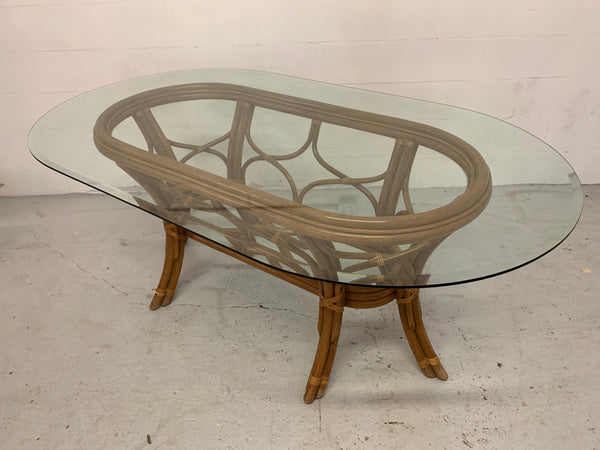 Rattan Bentwood Pedestal Oval Dining Table top view