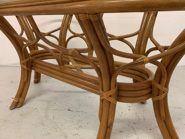 Rattan Bentwood Pedestal Oval Dining Table close up
