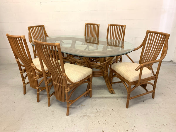 Rattan Bentwood Pedestal Oval Dining Table