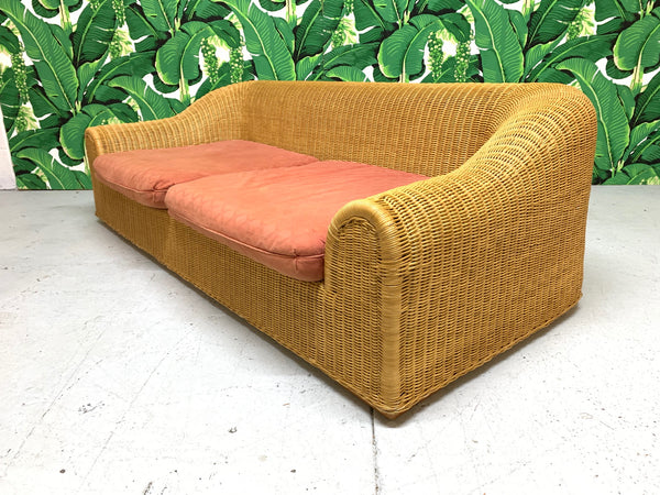 Michael Taylor Style Sculptural Wicker Sofa side view