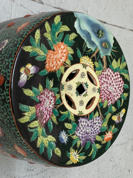 Hand Painted Floral Chinoiserie Garden Stool top view