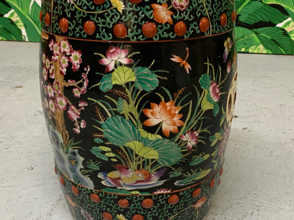 Hand Painted Floral Chinoiserie Garden Stool side view