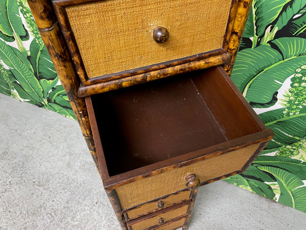 Faux Bamboo Tortoise Shell and Wicker Lingerie Chest