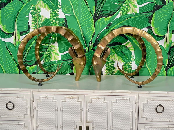 Brass Ibex Rams Head Coffee Table Bases Attributed to Alain Chervet