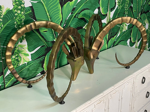 Brass Ibex Rams Head Coffee Table Bases Attributed to Alain Chervet