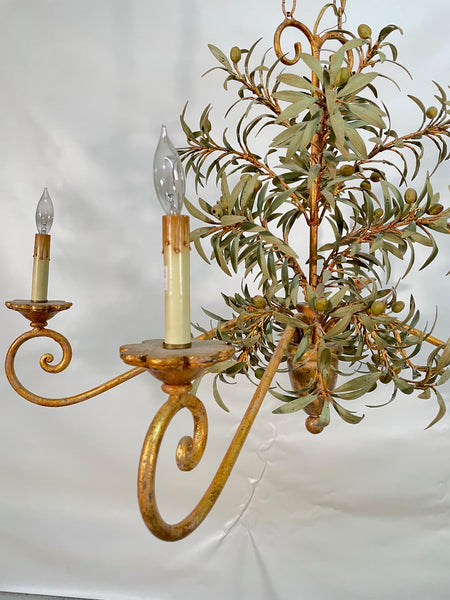 Currey and Co. Tole Metal Gold Gilt Botanical Chandelier