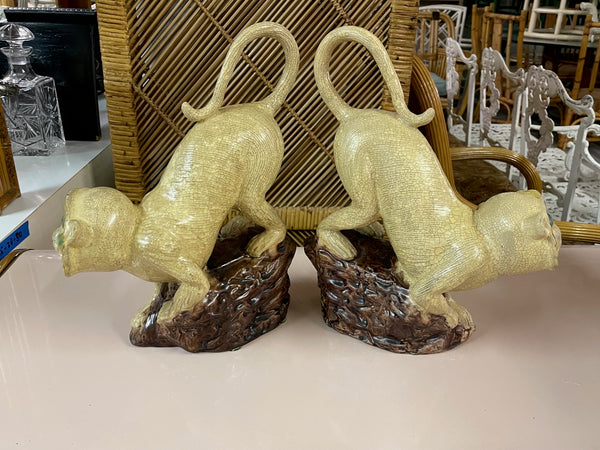Ceramic Hand Painted Monkey Statues, a Pair