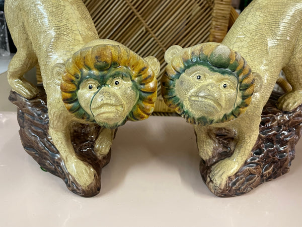 Ceramic Hand Painted Monkey Statues, a Pair
