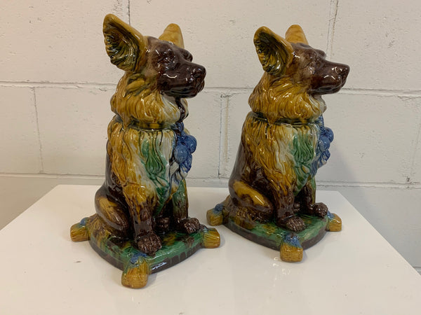 Hollywood Regency Ceramic Dog Statues, a Pair front view