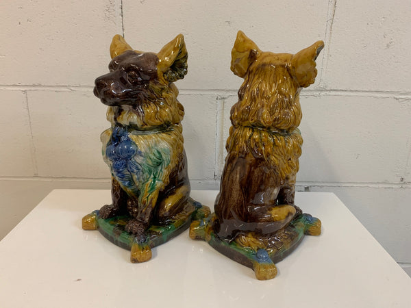 Hollywood Regency Ceramic Dog Statues, a Pair rear view