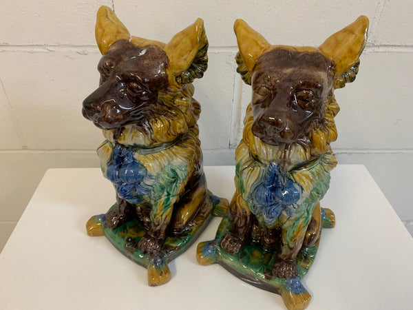 Hollywood Regency Ceramic Dog Statues, a Pair close up
