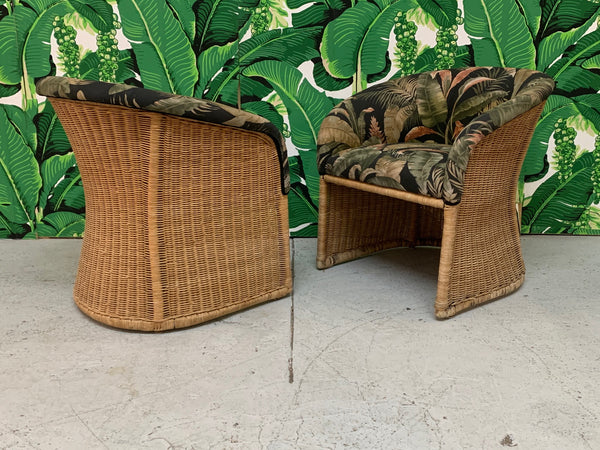 Sculptural Wicker Club Tropical Chairs, a Pair front view