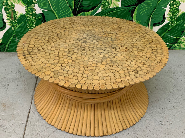 McGuire Sheaf of Wheat Rattan Coffee Table top view