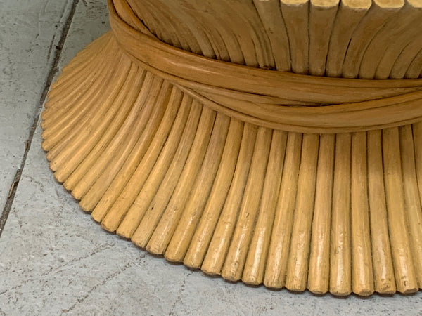 McGuire Sheaf of Wheat Rattan Coffee Table close up