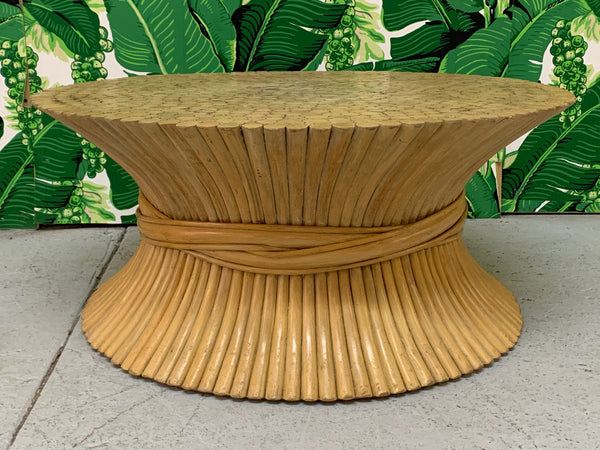 McGuire Sheaf of Wheat Rattan Coffee Table front view