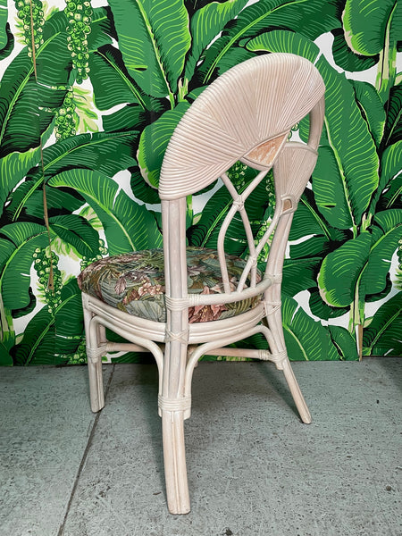 Split Reed Rattan Floral Design Dining Chairs
